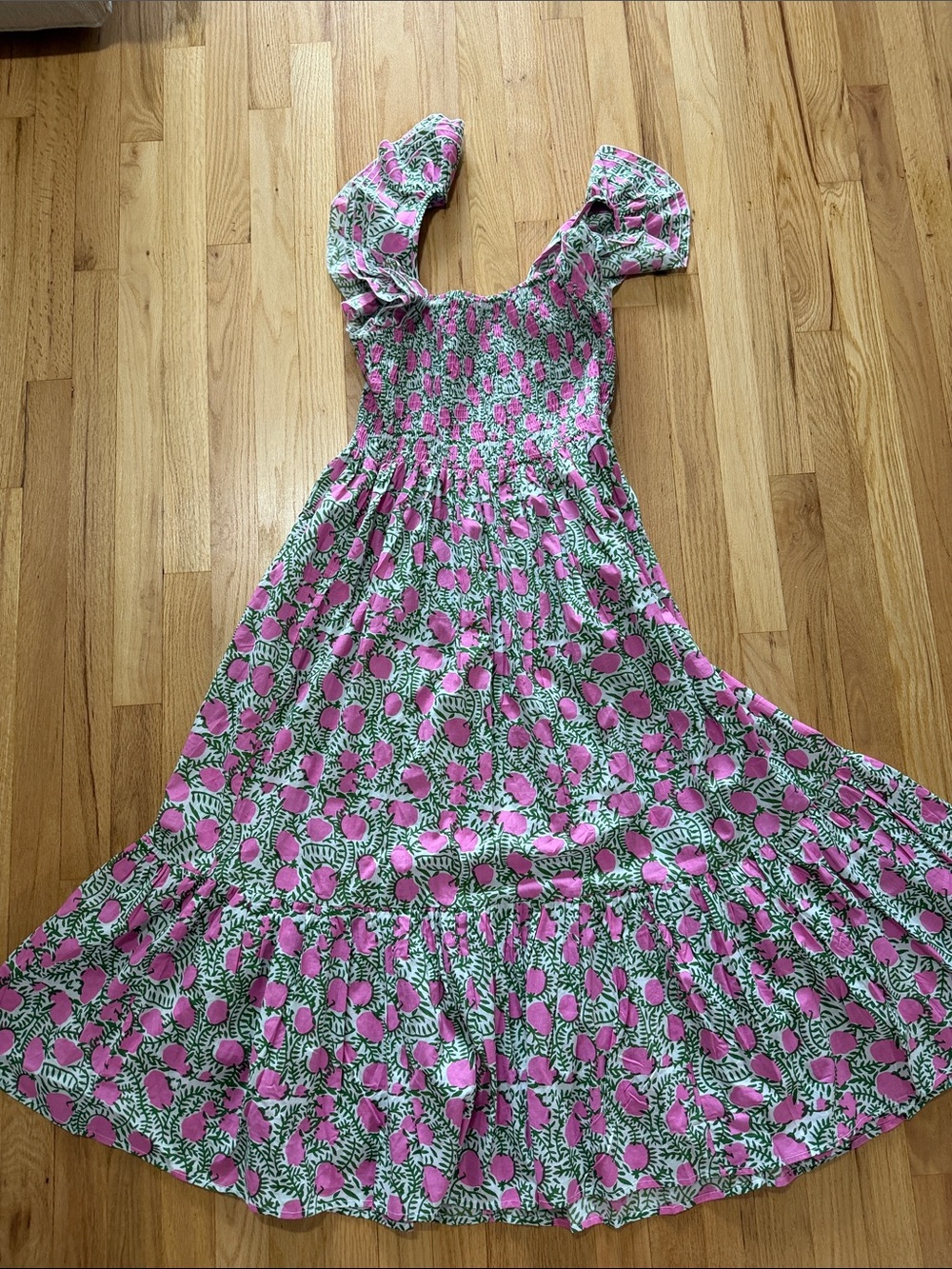 Mille Olympia Cotton Smocked Dress Pink Lemonadae Sz L
